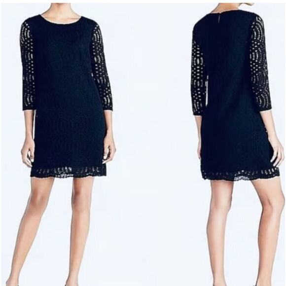 J Crew Midnight Navy Eyelet Lace 3/4 Sleeve Sheath Dress 2 - Picture 1 of 10
